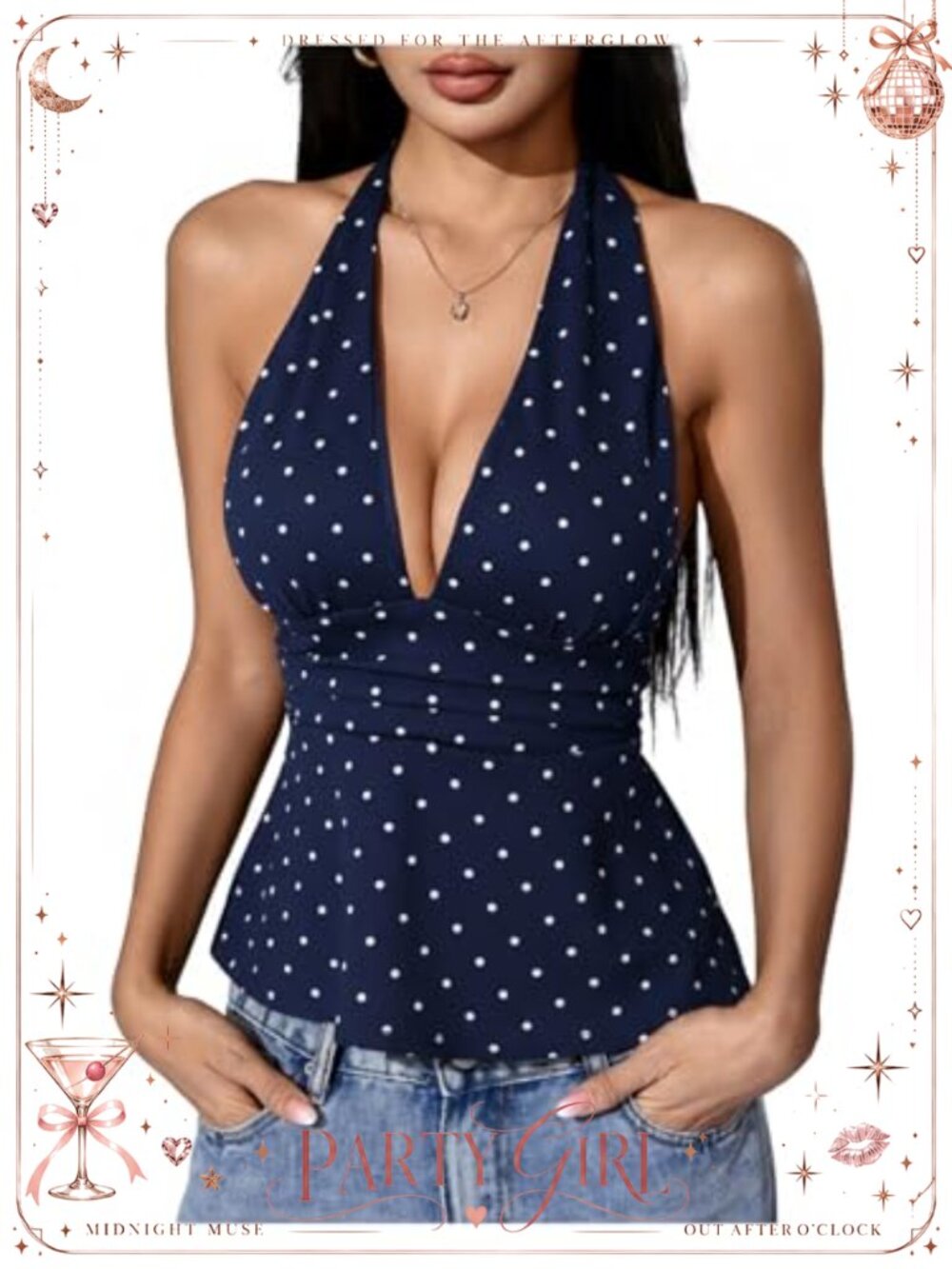 Halter Tank Top Sleeveless V Neck Peplum Backless Y2K Women's